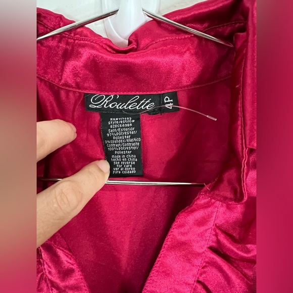 Roulette Pink & Black Sleeveless Ruffle Button-Up Dress Size 4P Double Breasted - Picture 6 of 9